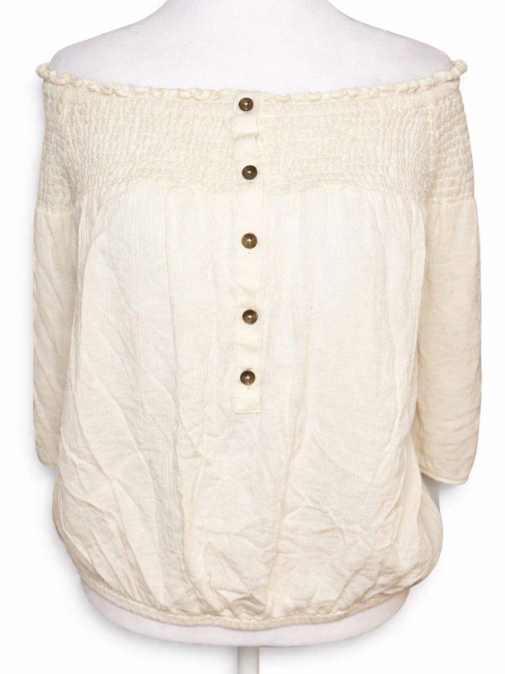 Torrid Ivory Smocked Off Shoulder Blouse Size 1 Women’s 1X Flowy Boho Top